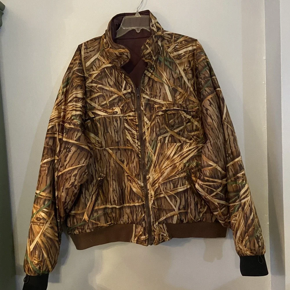 Herters Mens‎ Hunting Jacket Brown Green Camouflage Zipper Pockets 2XL Revers